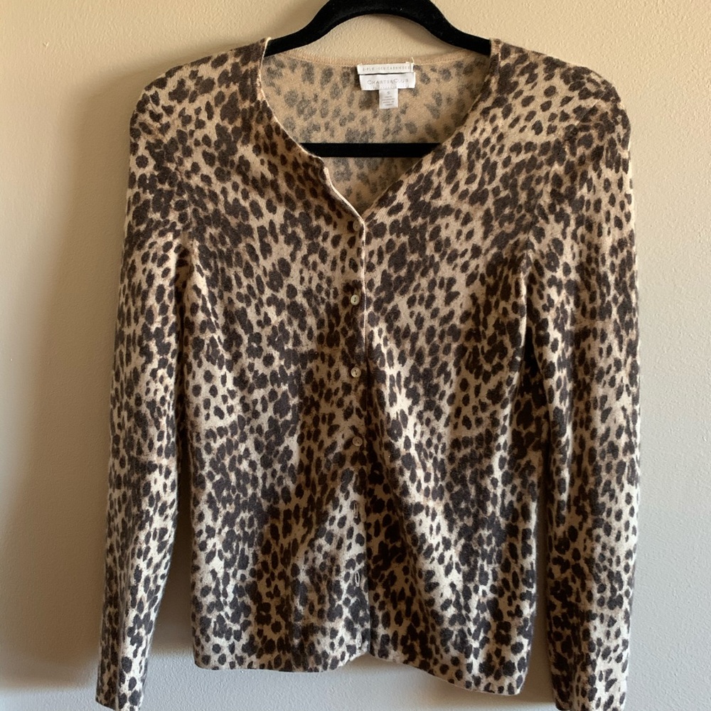 Animal print cashmere cardigan